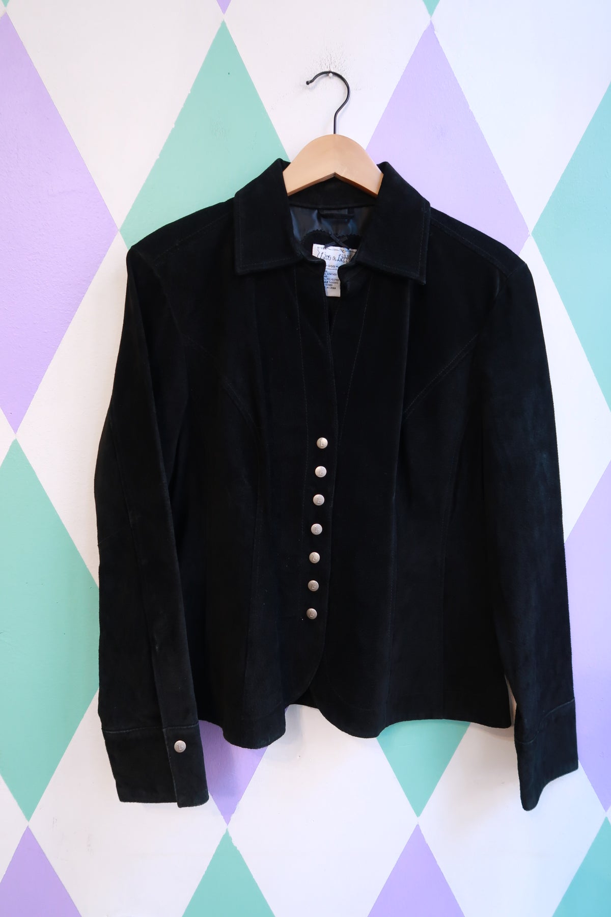 Vintage 2000s Black Suede Button Front Jacket