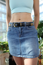 Load image into Gallery viewer, Vintage 90s Black Leather Belt with Gold Buckle and X Hardware
