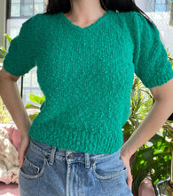 Load image into Gallery viewer, Vintage Emerald Green Boucle Knit Short Sleeve Top
