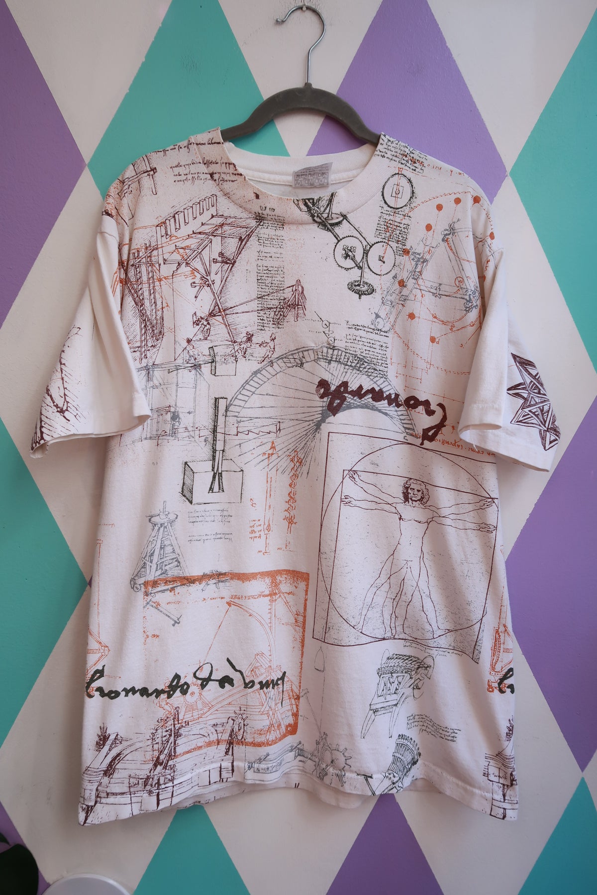 Vintage Leonardo da Vinci All Over Print Graphic T-Shirt