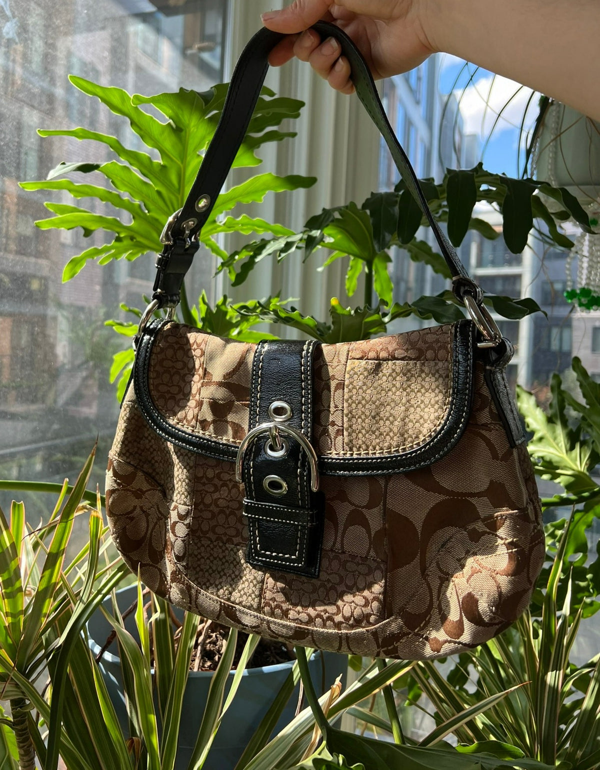 Y2k Vintage Patchwork Monogram Coach Shoulder Bag - Elektra Vintage