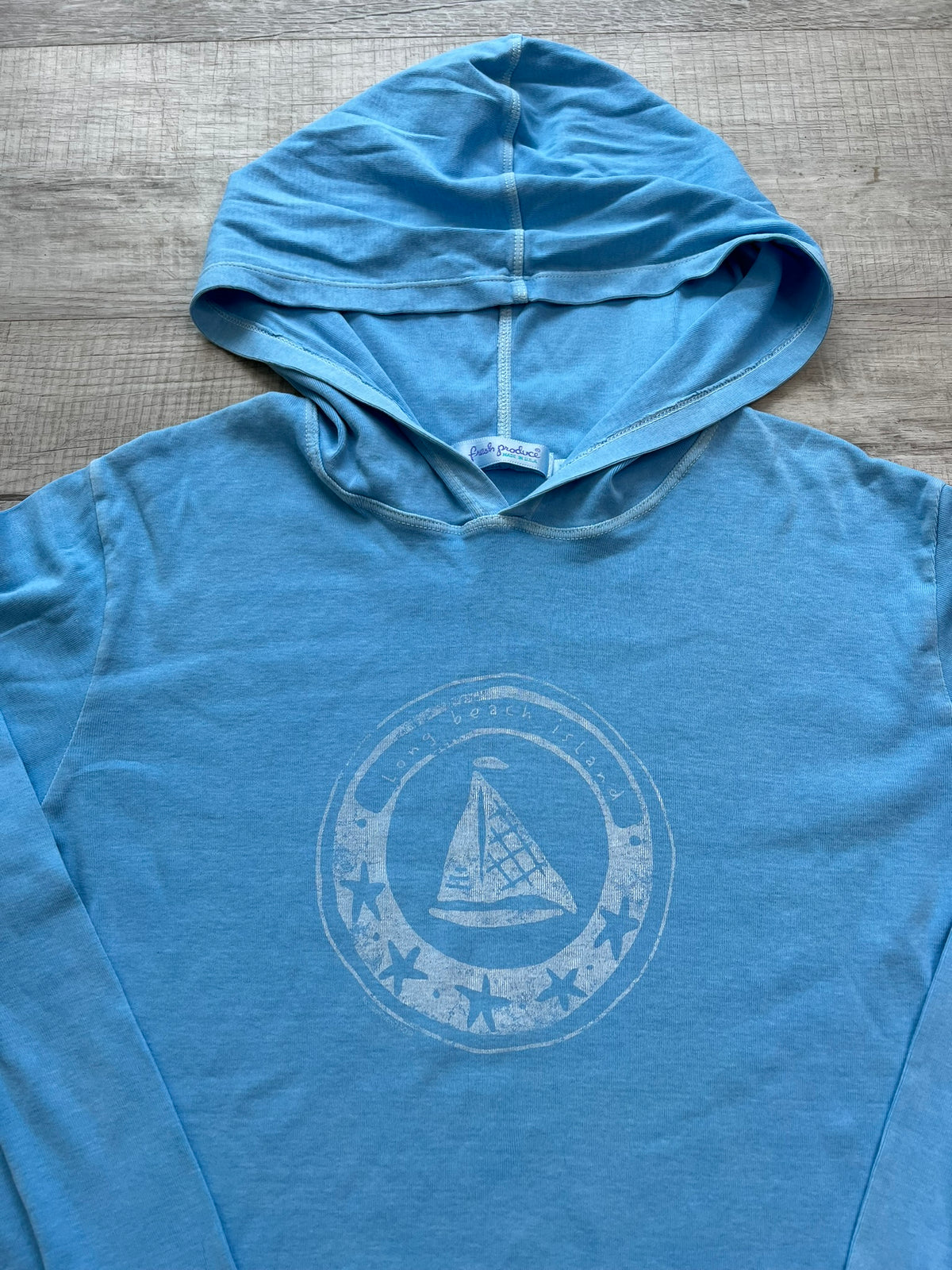 Vintage Long Beach Island Blue Sailboat Hoodie - Lightweight Pullover Hoodie by Fresh Produce - Elektra Vintage