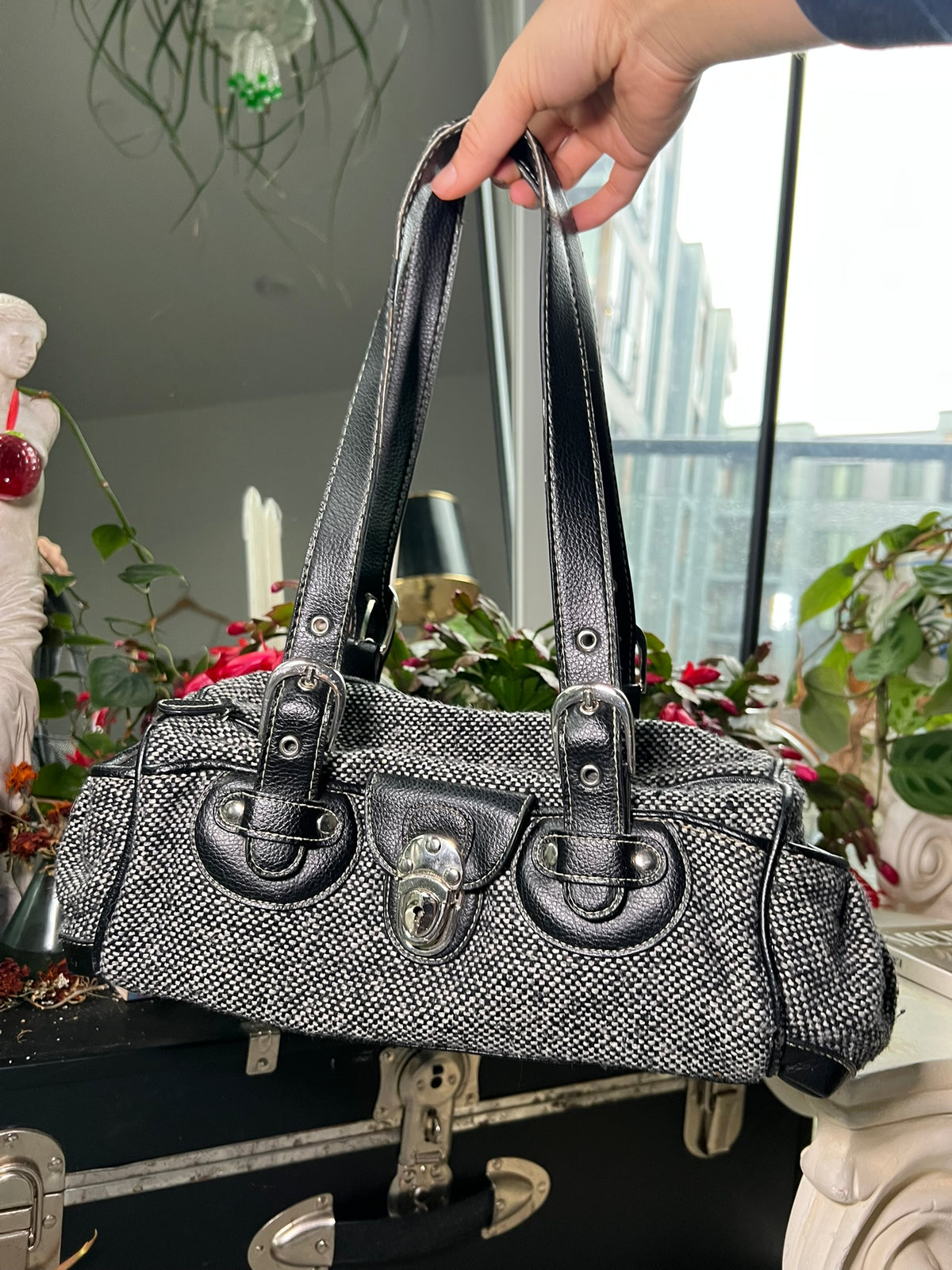 Vintage Tweed Knit Baguette Bag - Elektra Vintage