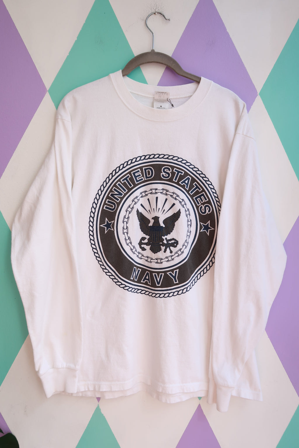Vintage US Navy White Long Sleeve Graphic Shirt