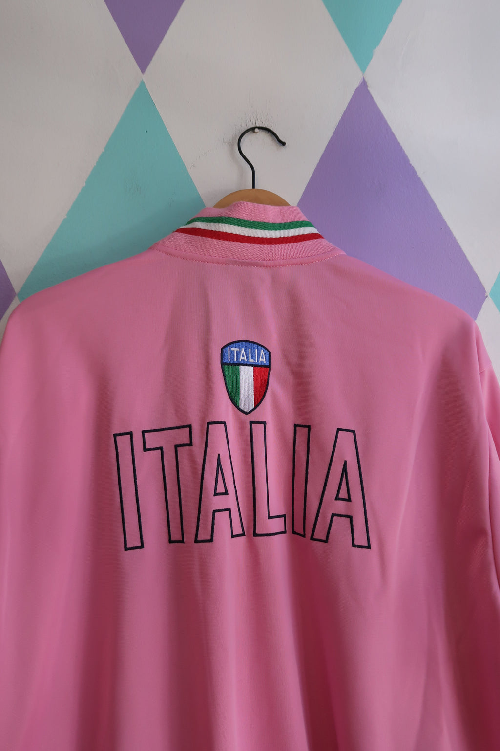 Vintage 2000s Italia Track Jacket – Pink Zip-Up with Flag Trim - Elektra Vintage