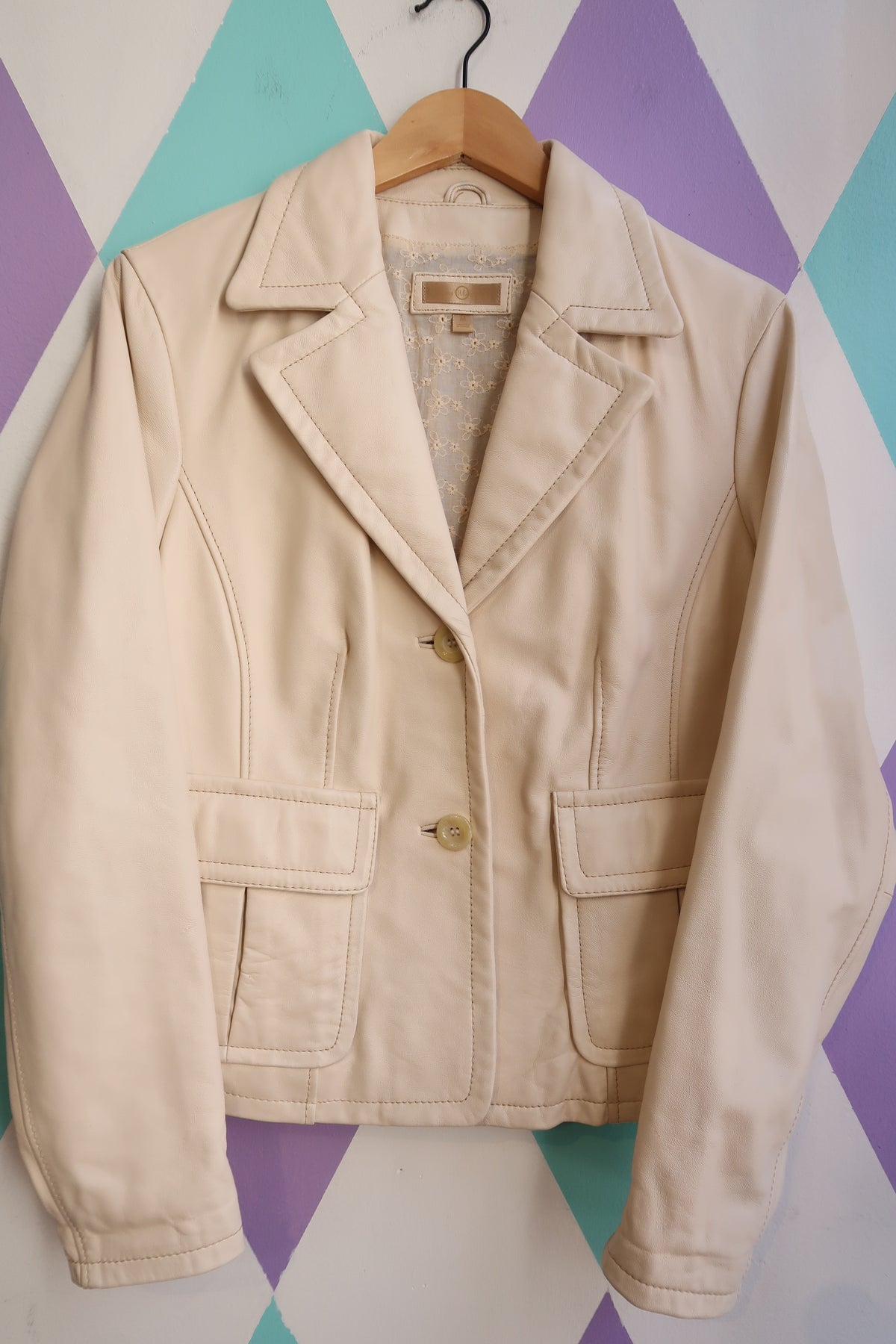 Vintage 2000s Wilsons Leather Cream Blazer Jacket - Elektra Vintage