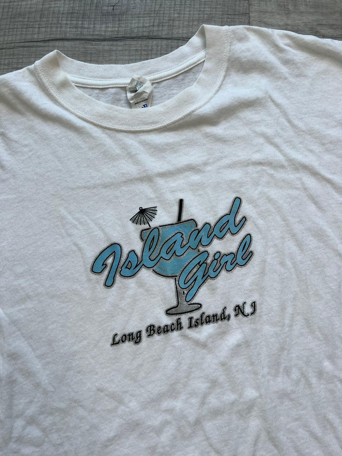 2000s Vintage Blue Island Girl Glitter Graphic Tee by Anvil - Elektra Vintage