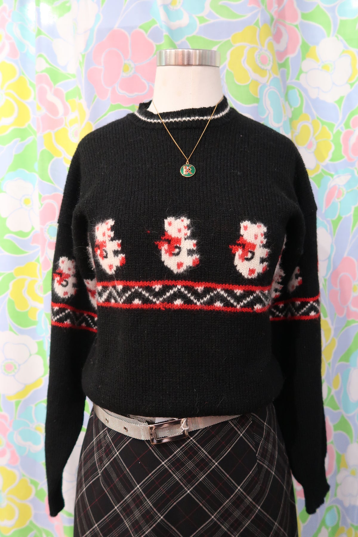 Vintage Teddy Bear 100% Wool Knit Sweater