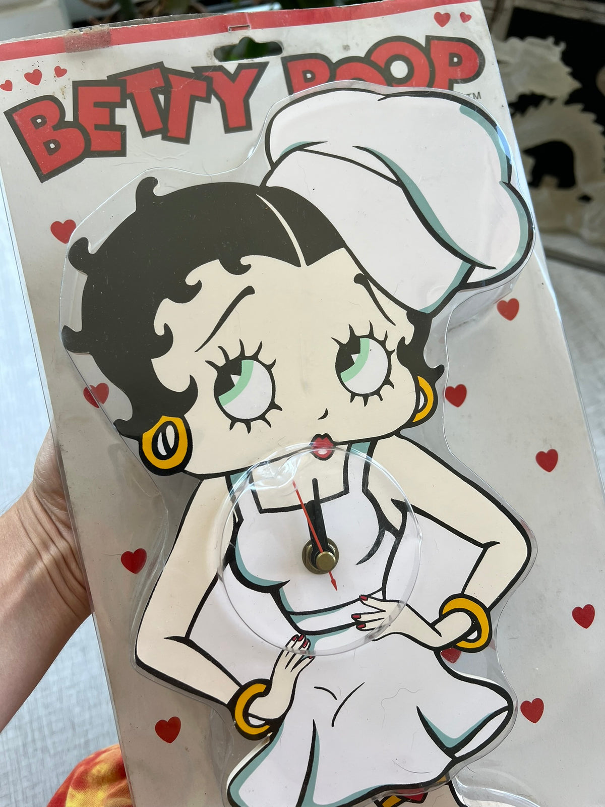 Vintage 2000s Chef Betty Boop clock by Elektra Vintage showing Betty in chef attire with clock face and decorative details.