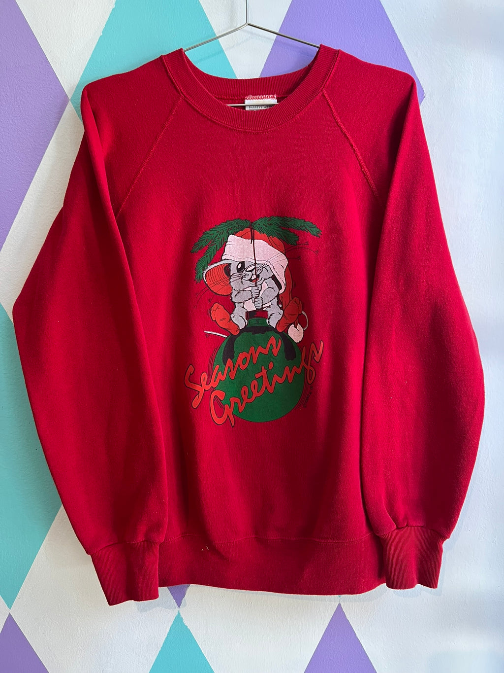 Vintage Seasons Greetings Mouse Graphic Crewneck - Elektra Vintage