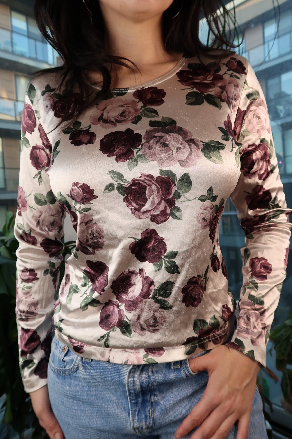 Vintage Silky Velour Roses Top - Elektra Vintage