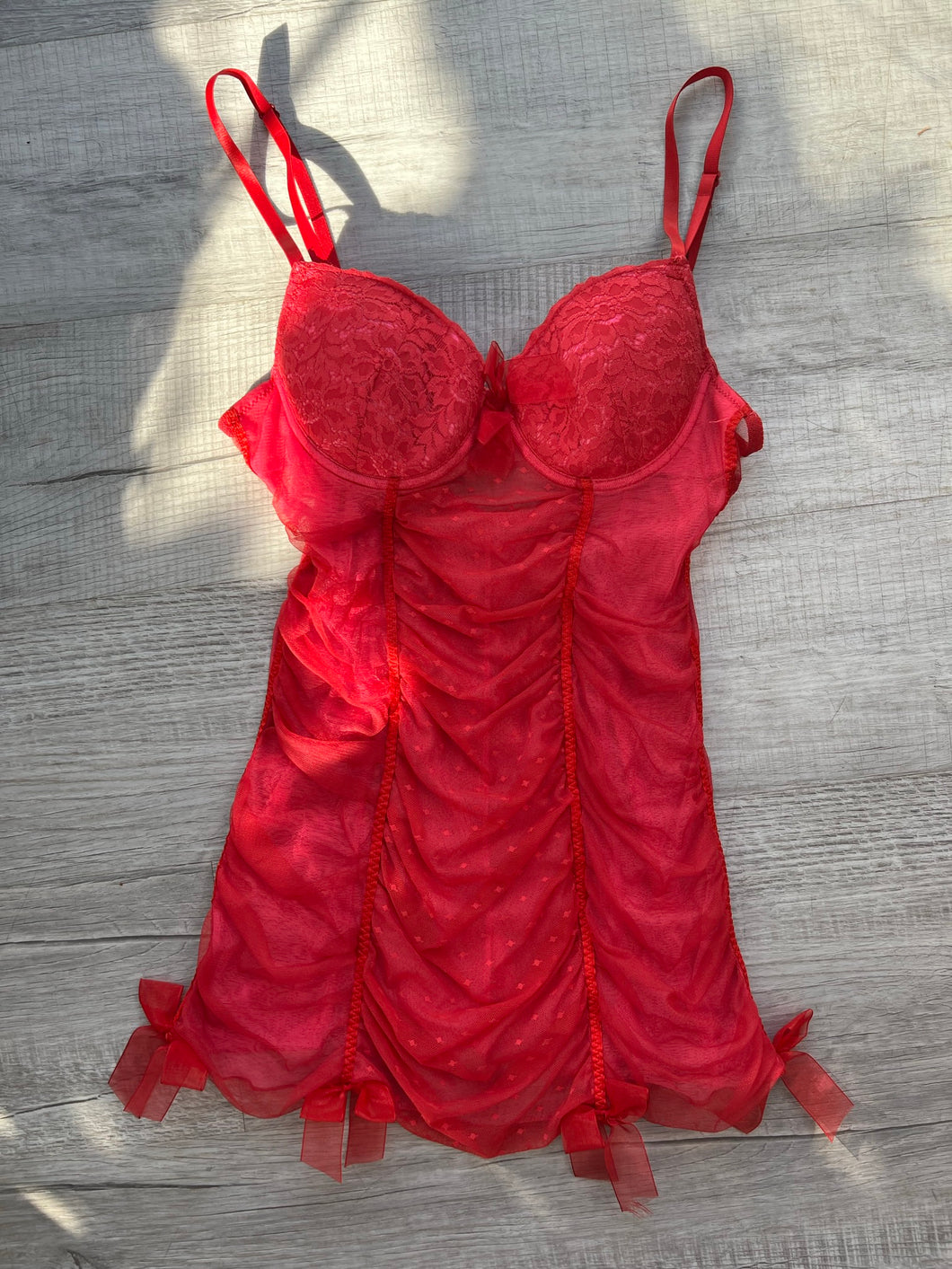 2000s Victoria's Secret Red Pink Ruched Negligee Top 36B