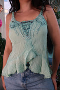 Italian Vintage Light Green Textured and Frilled Tank by Macrame