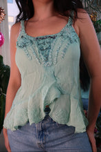 Load image into Gallery viewer, Italian Vintage Light Green Textured and Frilled Tank by Macrame
