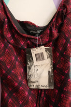 Load image into Gallery viewer, NWT Vintage Betsey Johnson 100% Silk Red Black Geometric Silk Dress with Ruffles
