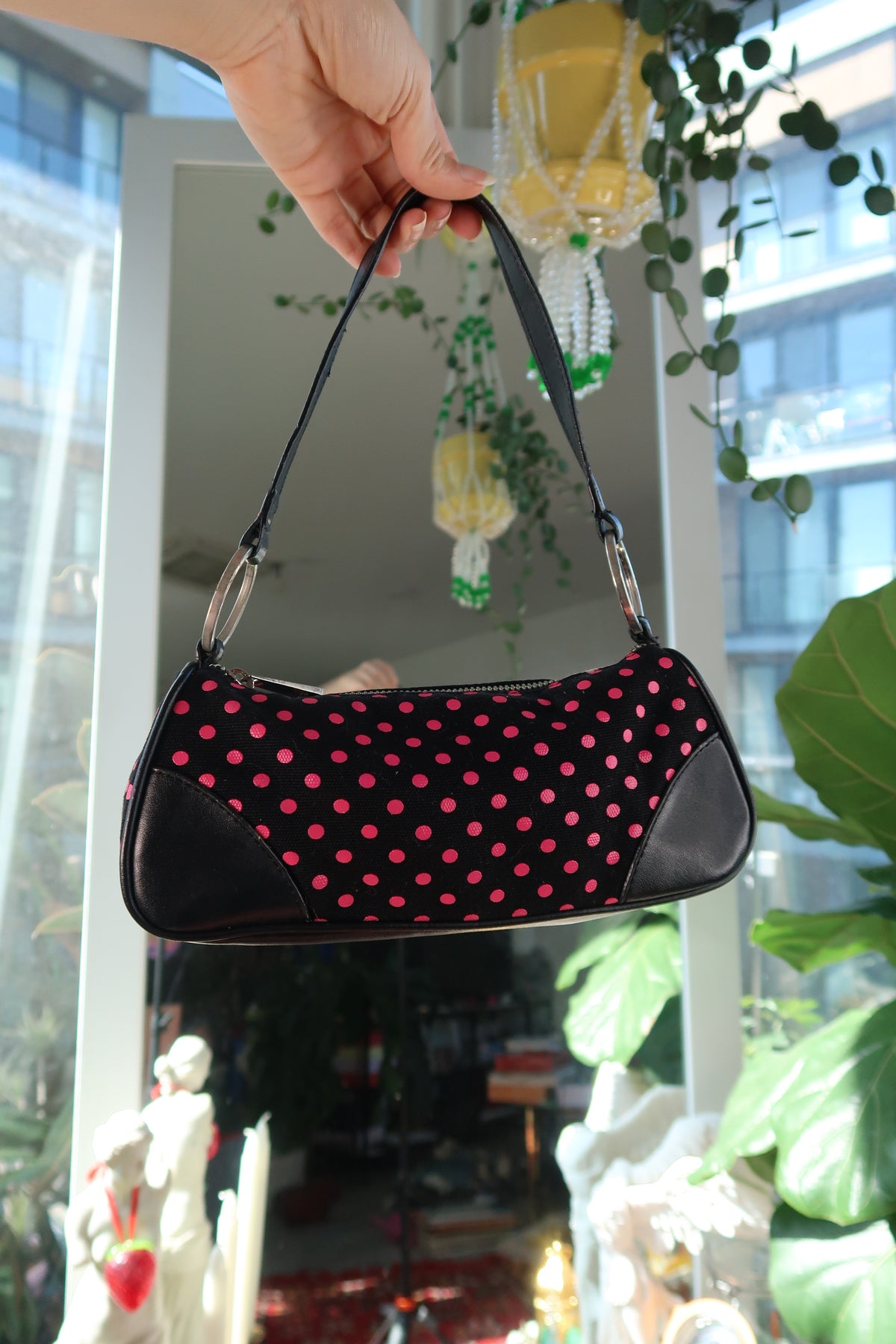 Vintage 2000s Express Pink Polka Dot Shoulder Bag