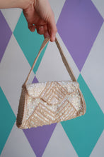 Load image into Gallery viewer, Elektra Vintage ivory beaded sequin pearl mini handbag with iridescent finish, bridal clutch shoulder bag, made in Japan
