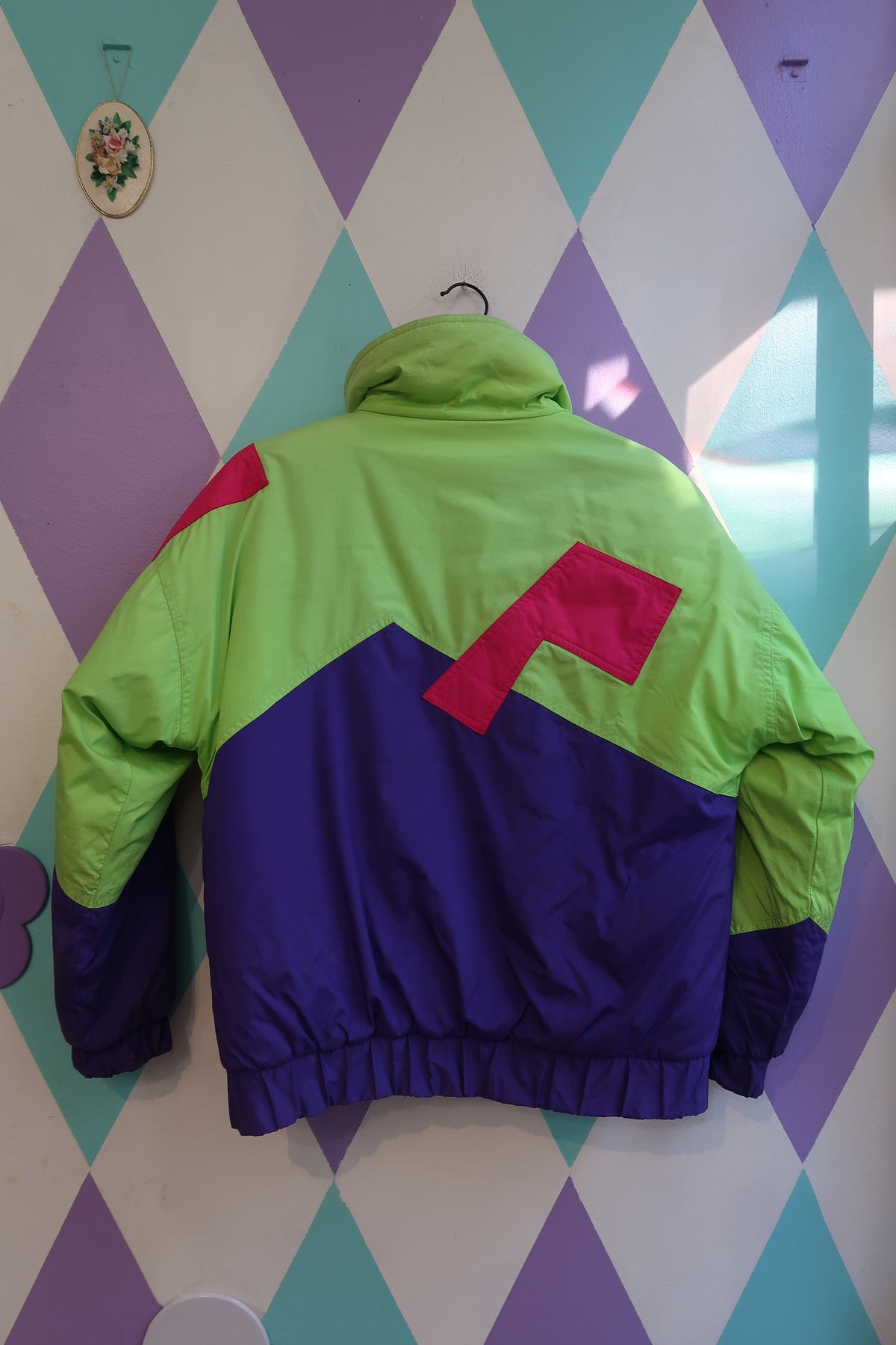 Vintage 80s Colorblock Ski Jacket — Purple, Lime Green & Hot Pink