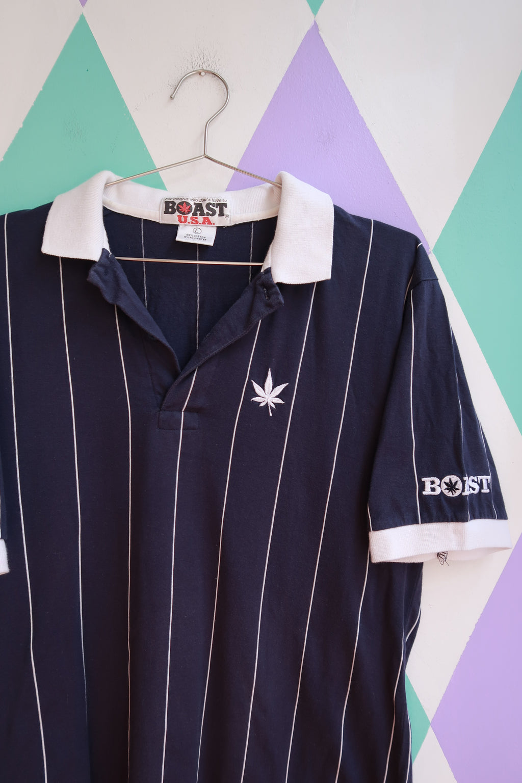 Vintage 80s BOAST Navy Pinstripe Polo Shirt