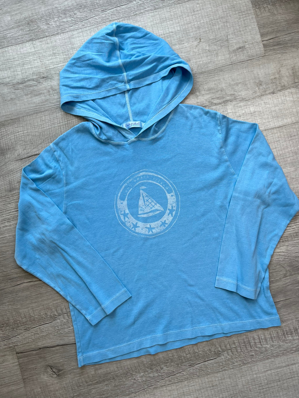 Vintage Long Beach Island Blue Sailboat Hoodie - Lightweight Pullover Hoodie by Fresh Produce - Elektra Vintage