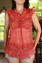 Load image into Gallery viewer, Vintage Y2K red polka dot sleeveless blouse by Elektra Vintage, with ruffle details and a retro women's top style.
