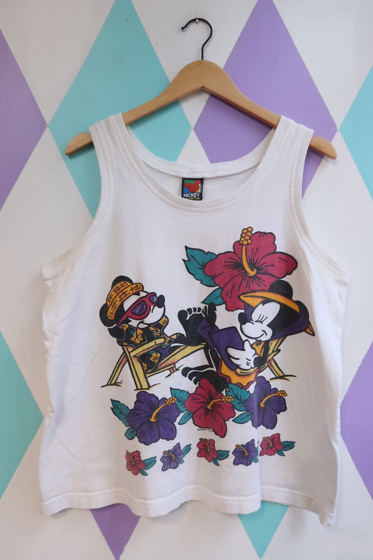 Vintage 90s Mickey & Minnie Tropical Hibiscus Graphic Tank Top