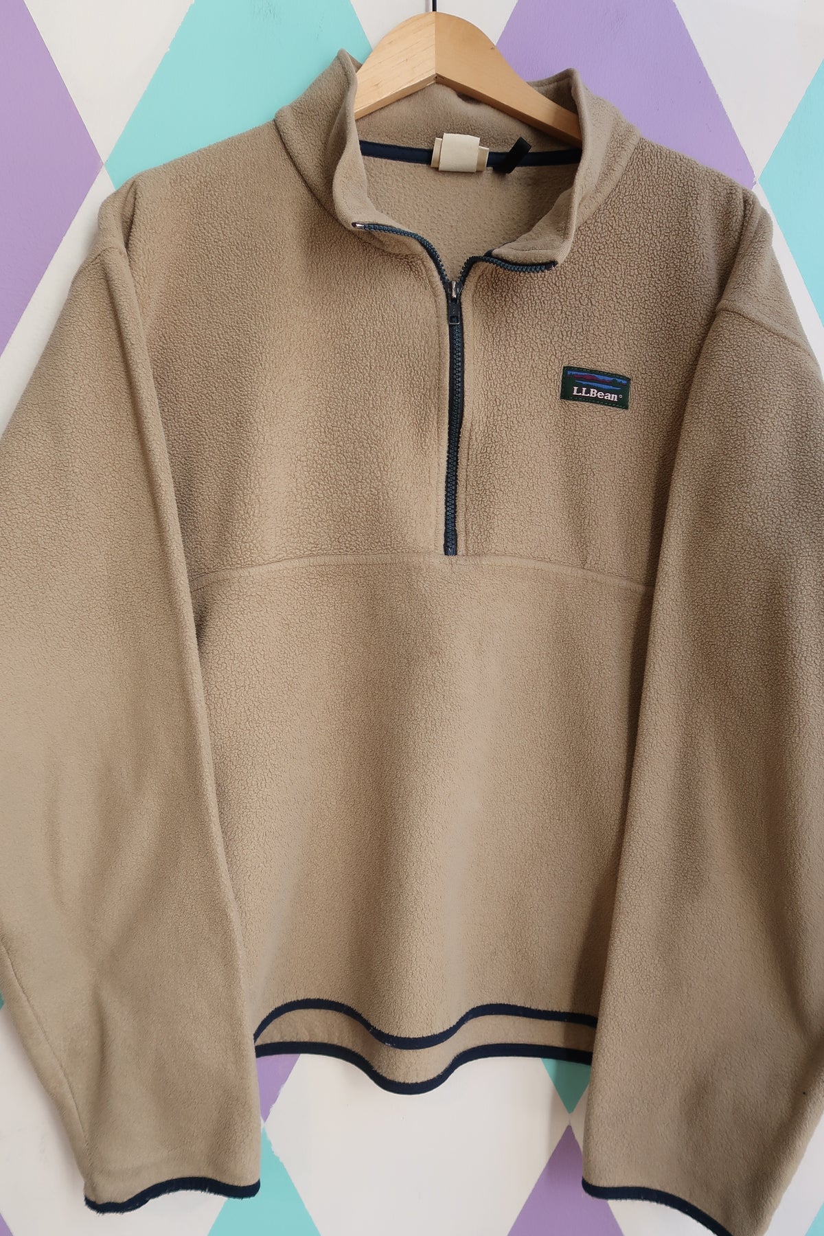 Vintage 90s L.L. Bean Tan Fleece Quarter Zip Pullover