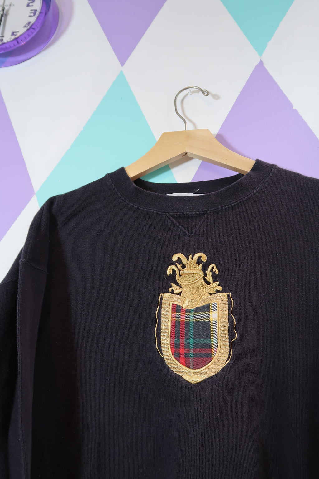 Vintage Family Crest Embroidered Crewneck Sweatshirt