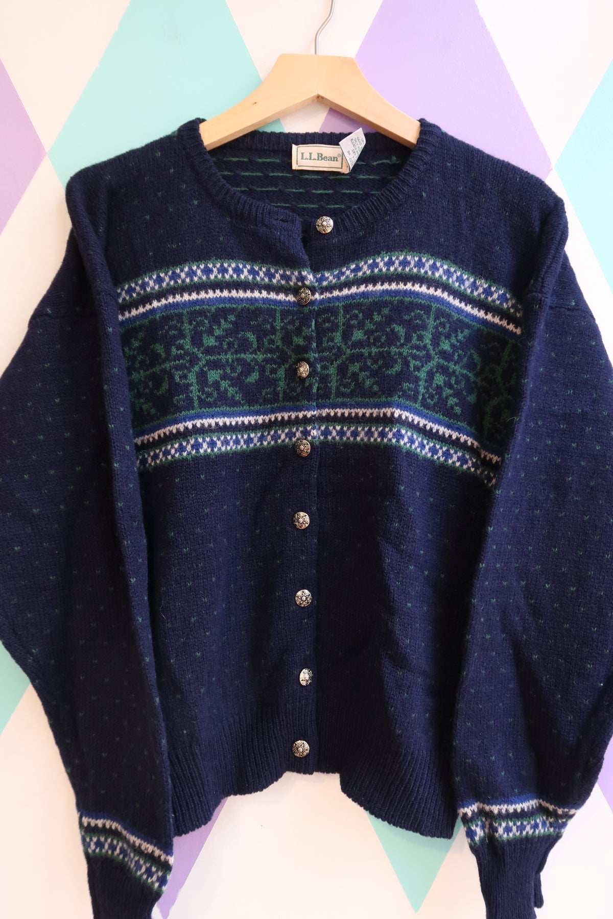 Vintage 1980s L.L. Bean Fair Isle Wool Cardigan