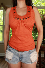 Load image into Gallery viewer, Elektra Vintage women's scoop neck tank top with vintage Y2K embellishments, featuring a stylish and fitted design.
