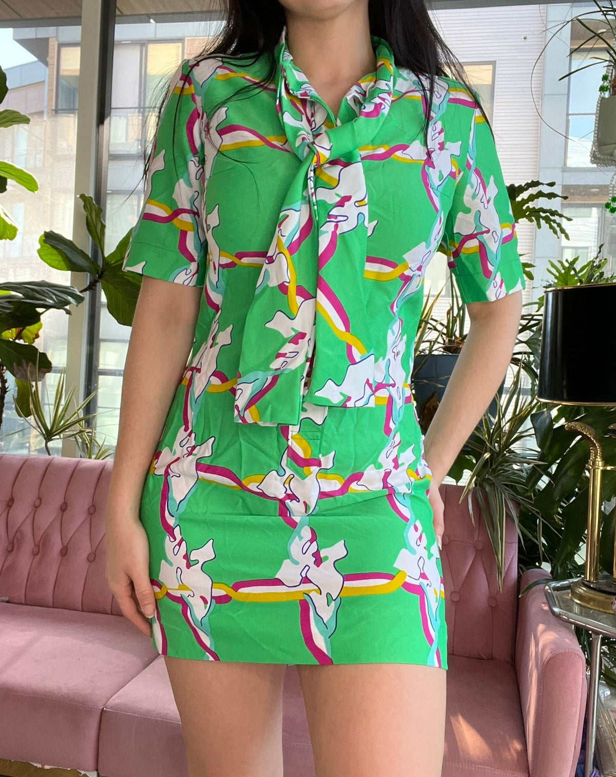 60s Vintage Green Mod Collared Mini Dress - Elektra Vintage