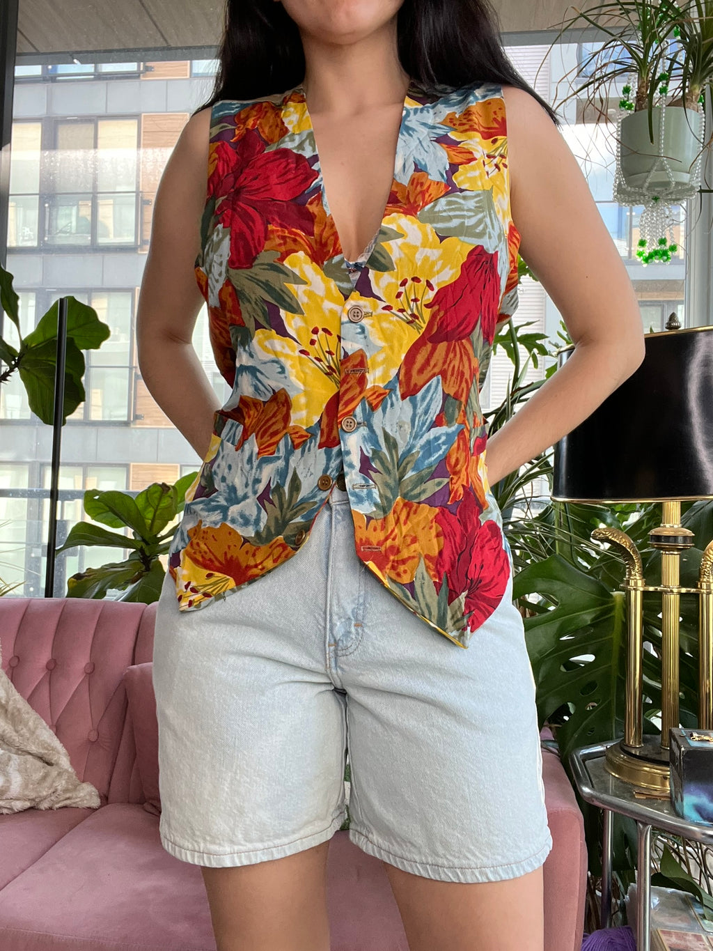 Vintage 100% Silk Floral Vest Top - Elektra Vintage