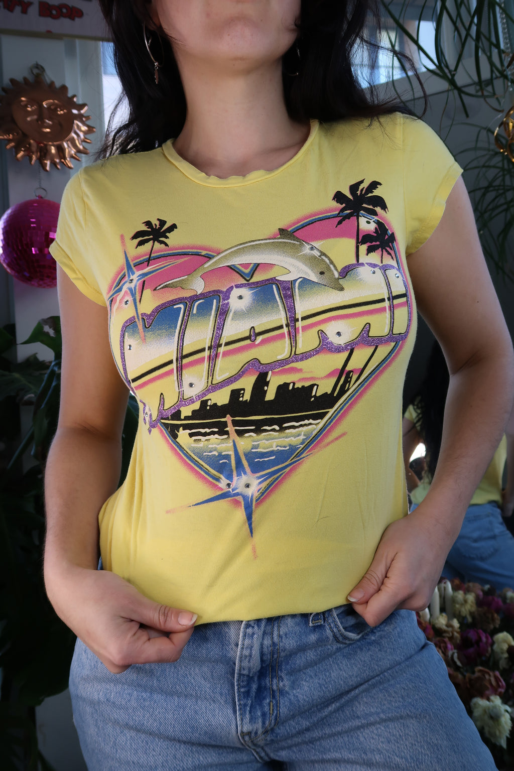 Vintage 2000s Yellow Miami Airbrush graphic Tee