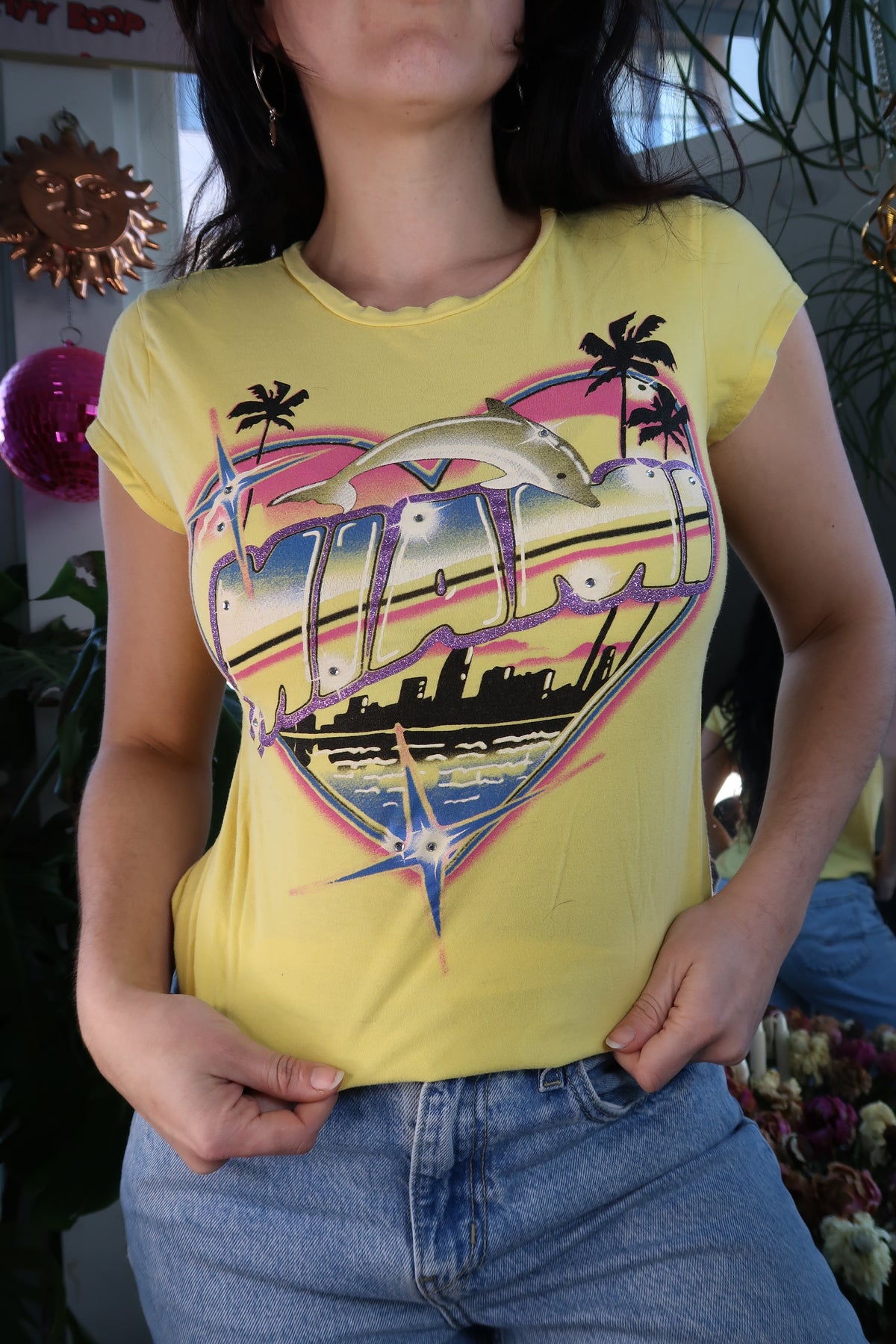 Vintage 2000s Yellow Miami Airbrush graphic Tee