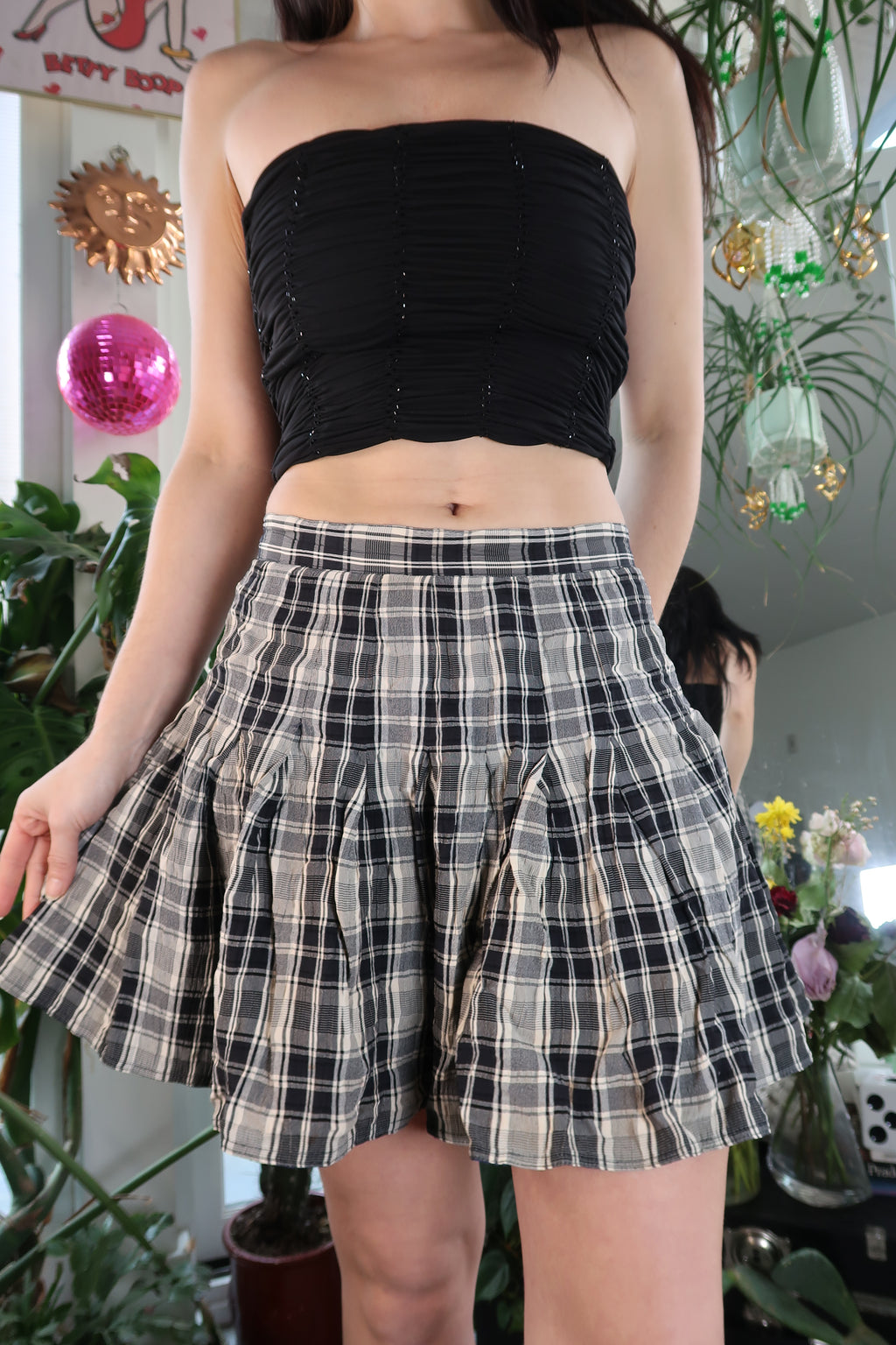 Vintage Grey Plaid Y2k Skater Skirt