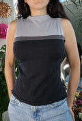 Vintage 2000s Silk Two Tone Knit Sleeveless Mockneck