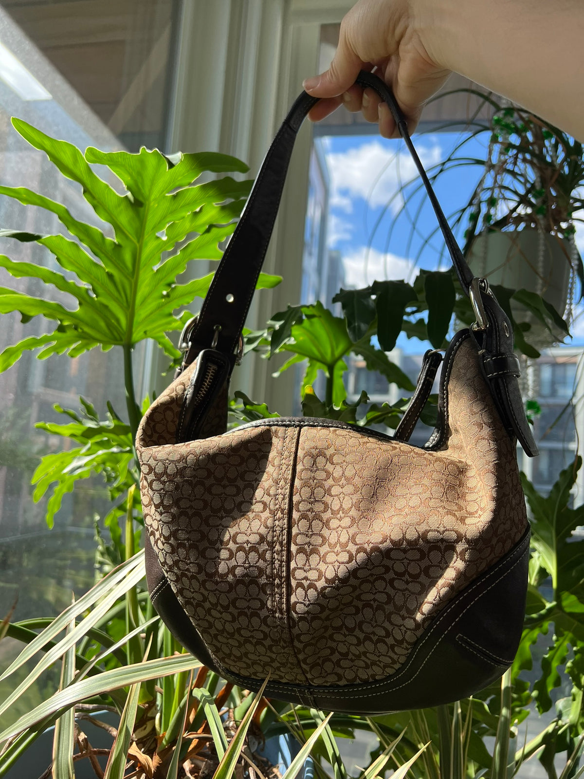 2000s Vintage Coach Canvas Monogram Shoulder Bag - Elektra Vintage