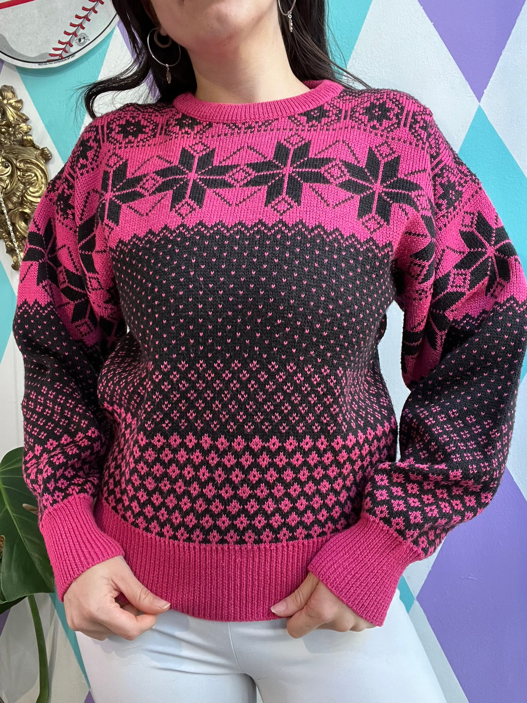 Vintage Fair Isle Pink/Black Knit Sweater