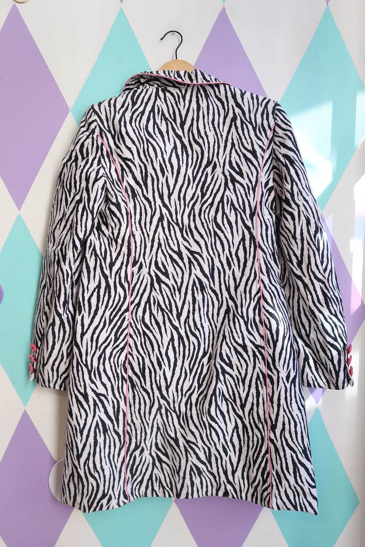Vintage 2000s Zebra Print Coat with Pink Trim and Buttons - Elektra Vintage