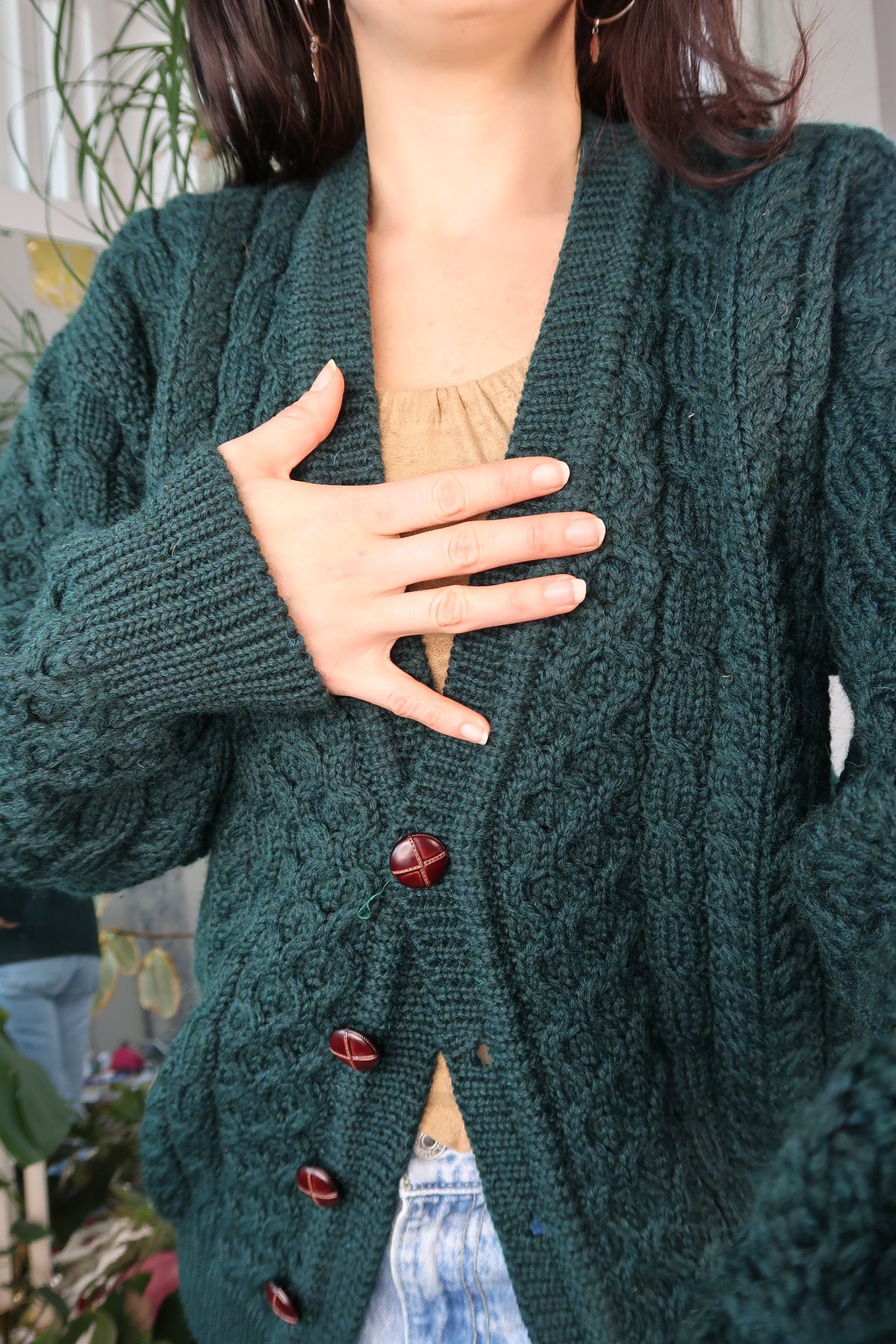 Vintage LL Bean Green Wool Fisherman Cardigan Sweater