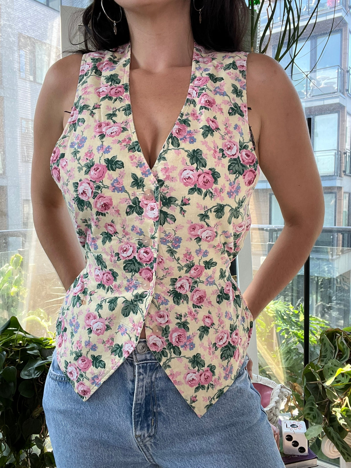 Elektra Vintage women's dainty floral vest top with delicate print and lightweight fabric, perfect for casual and layered outfits.