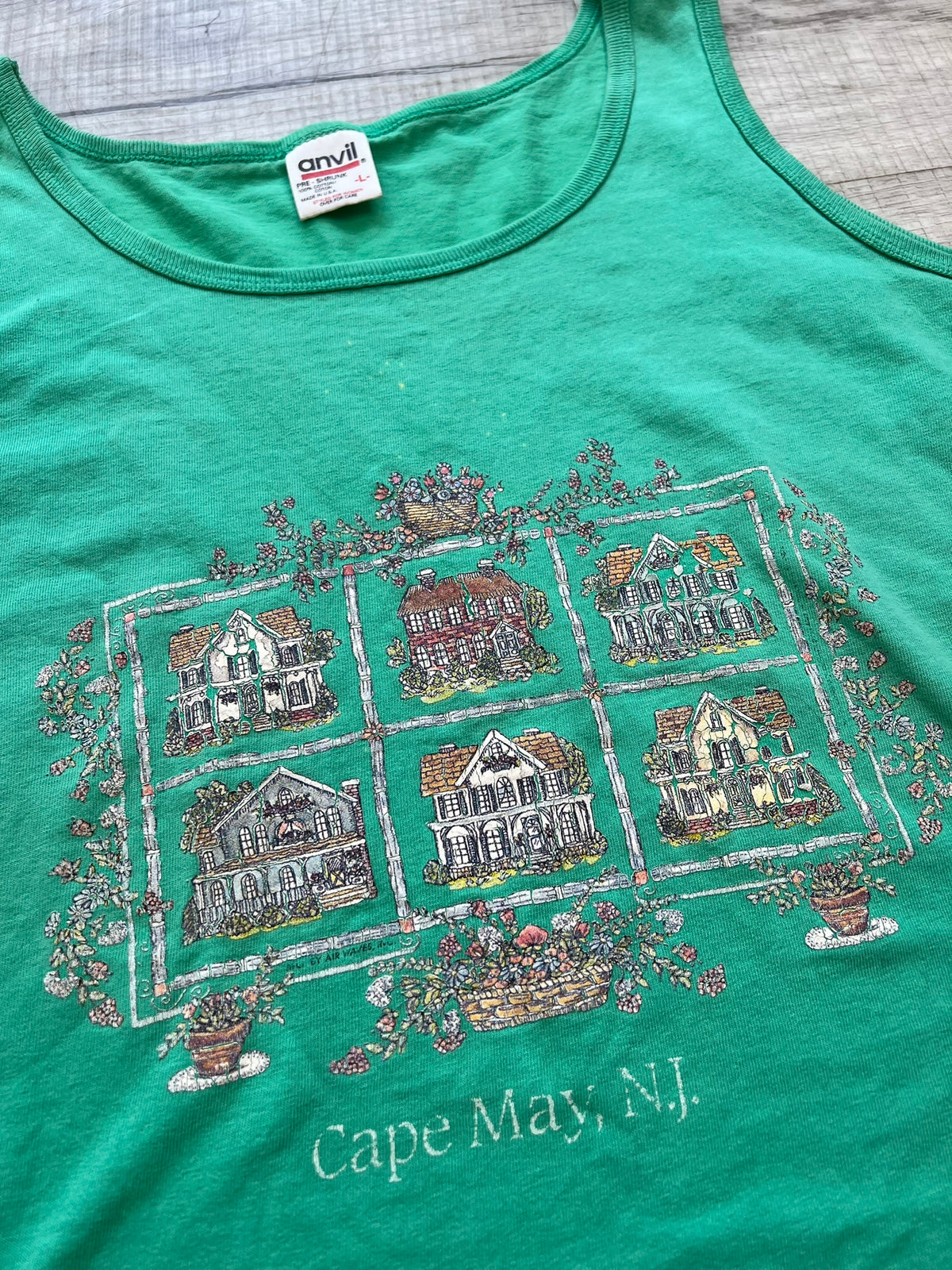Green Cape May Tank Top by Anvil - Elektra Vintage