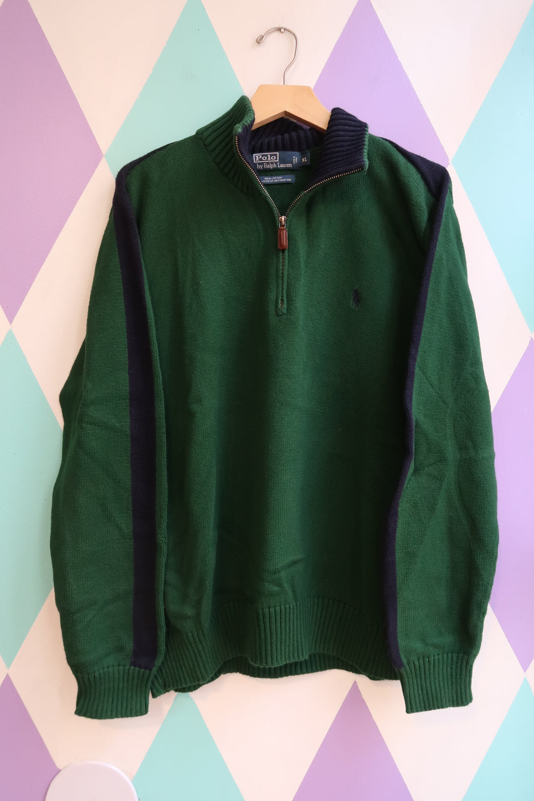 Vintage 2000s Polo Ralph Lauren Green Quarter Zip Sweater