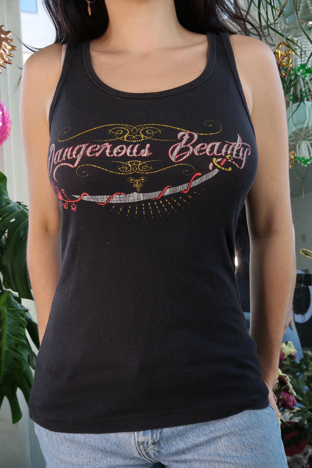 Vintage Y2k Dangerous Beauty Black Tank Top by Bella