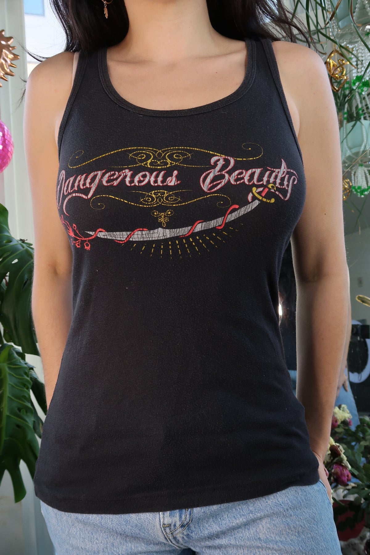 Vintage Y2k Dangerous Beauty Black Tank Top by Bella