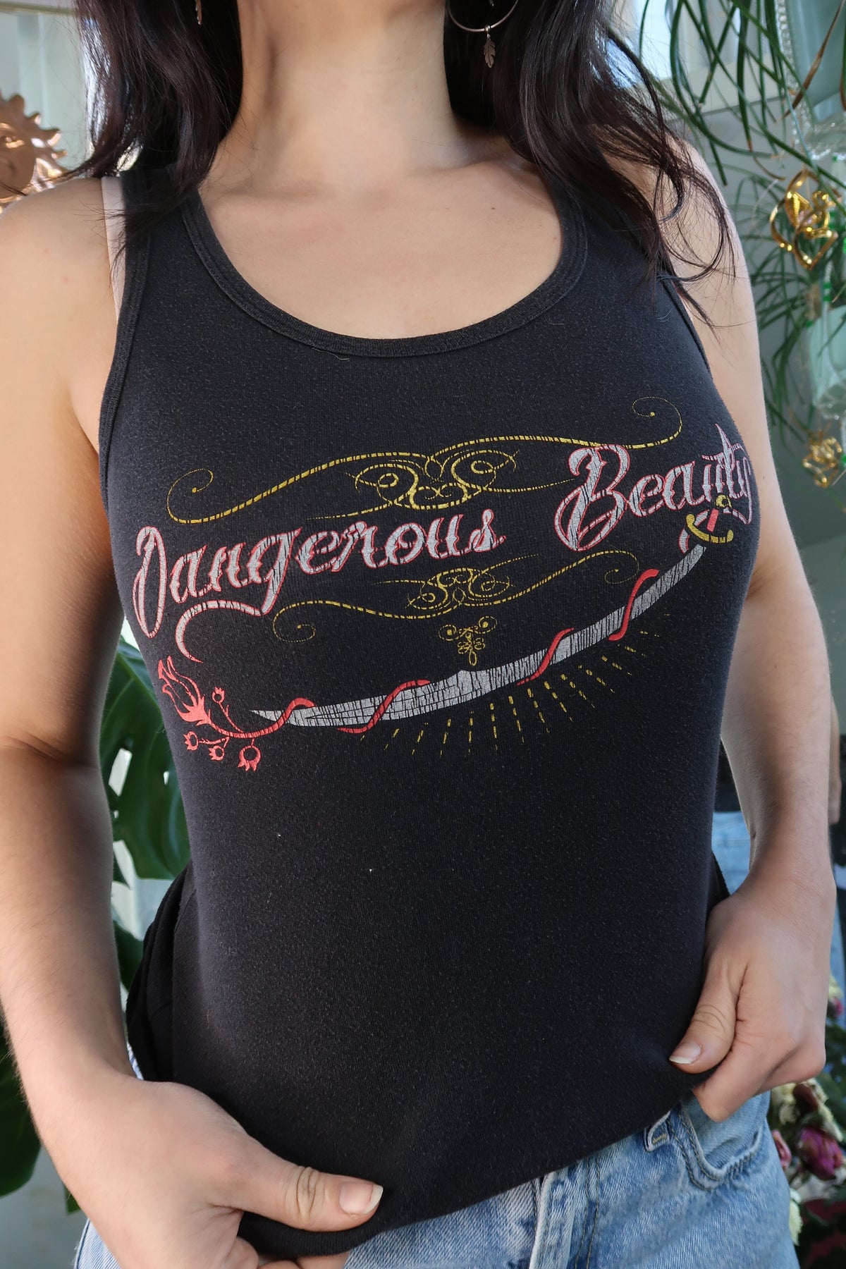 Vintage Y2k Dangerous Beauty Black Tank Top by Bella