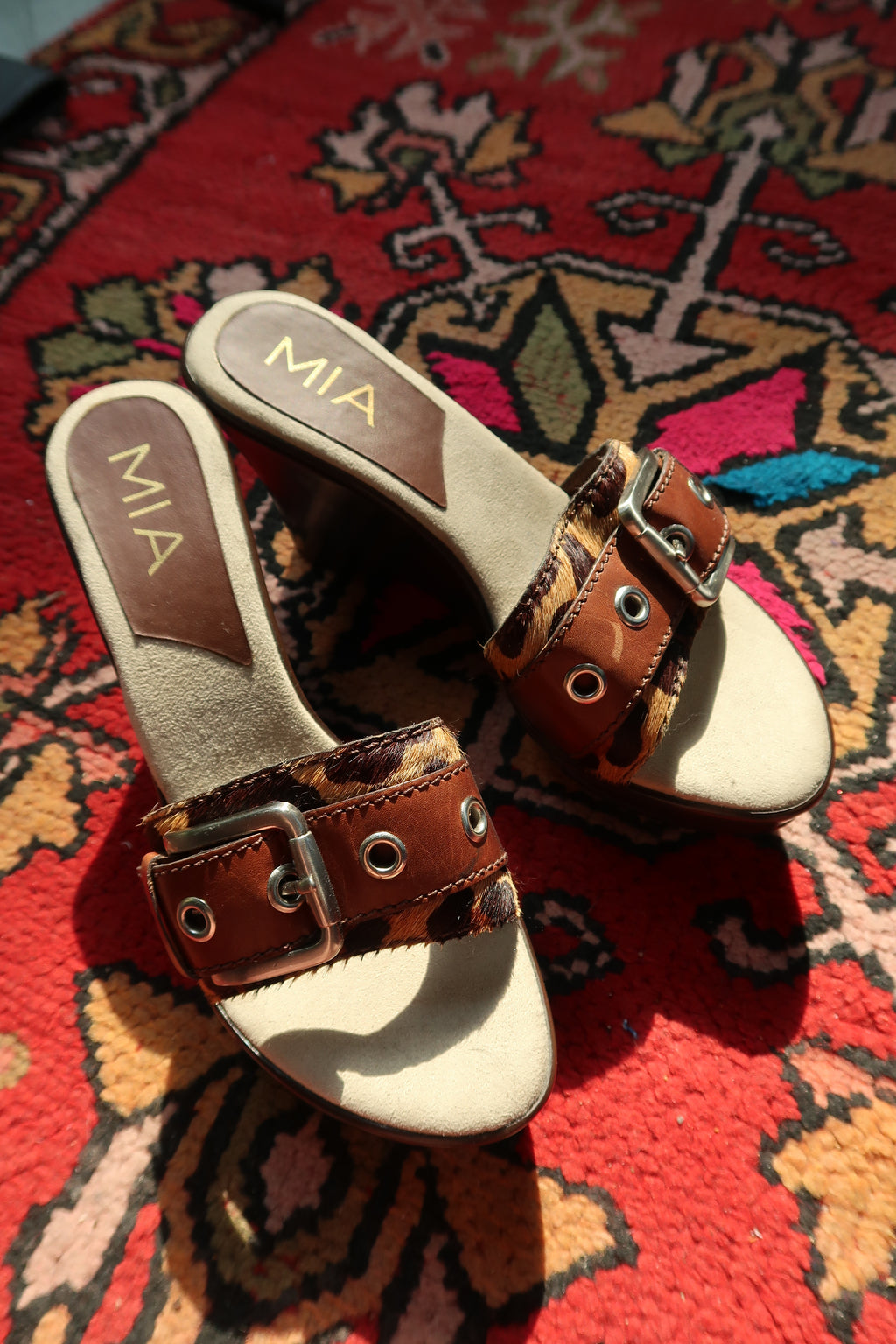 Y2K MIA Leopard Pony Hair Wedge Sandals – Brown Platform Buckle Slides