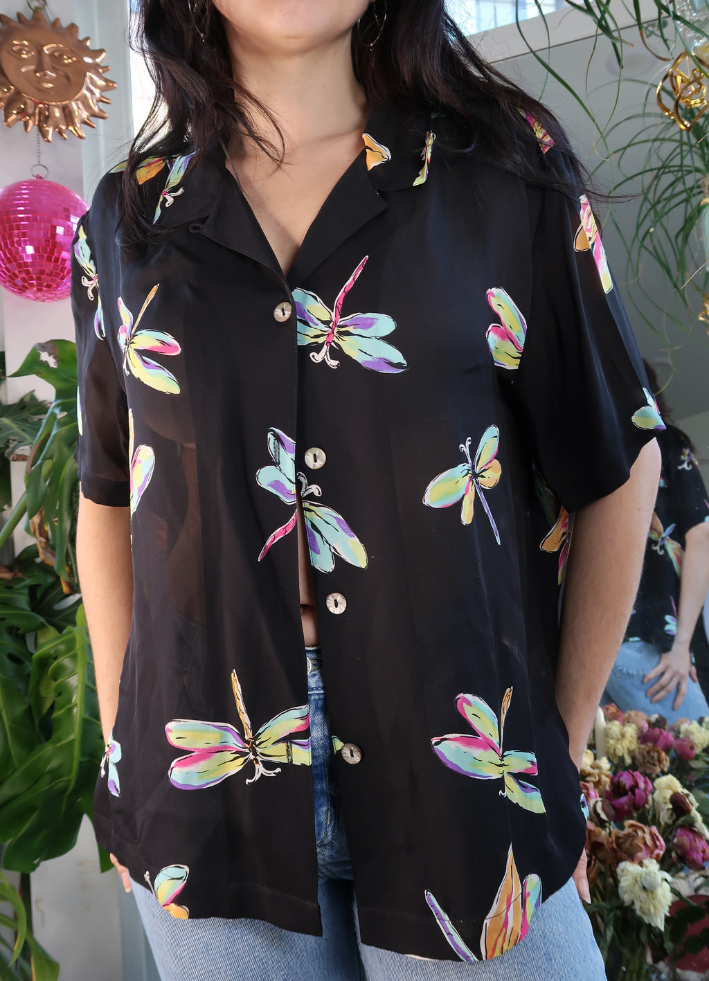 Vintage Silk Dragon Fly Button Up
