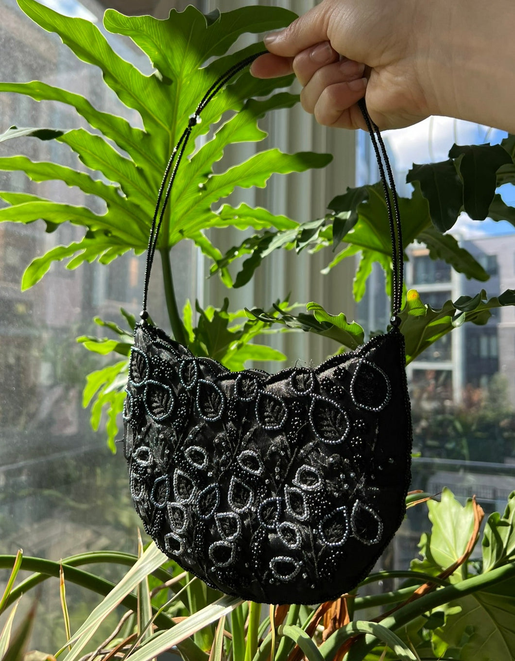 Vintage Black Beaded Floral Mini Bag
