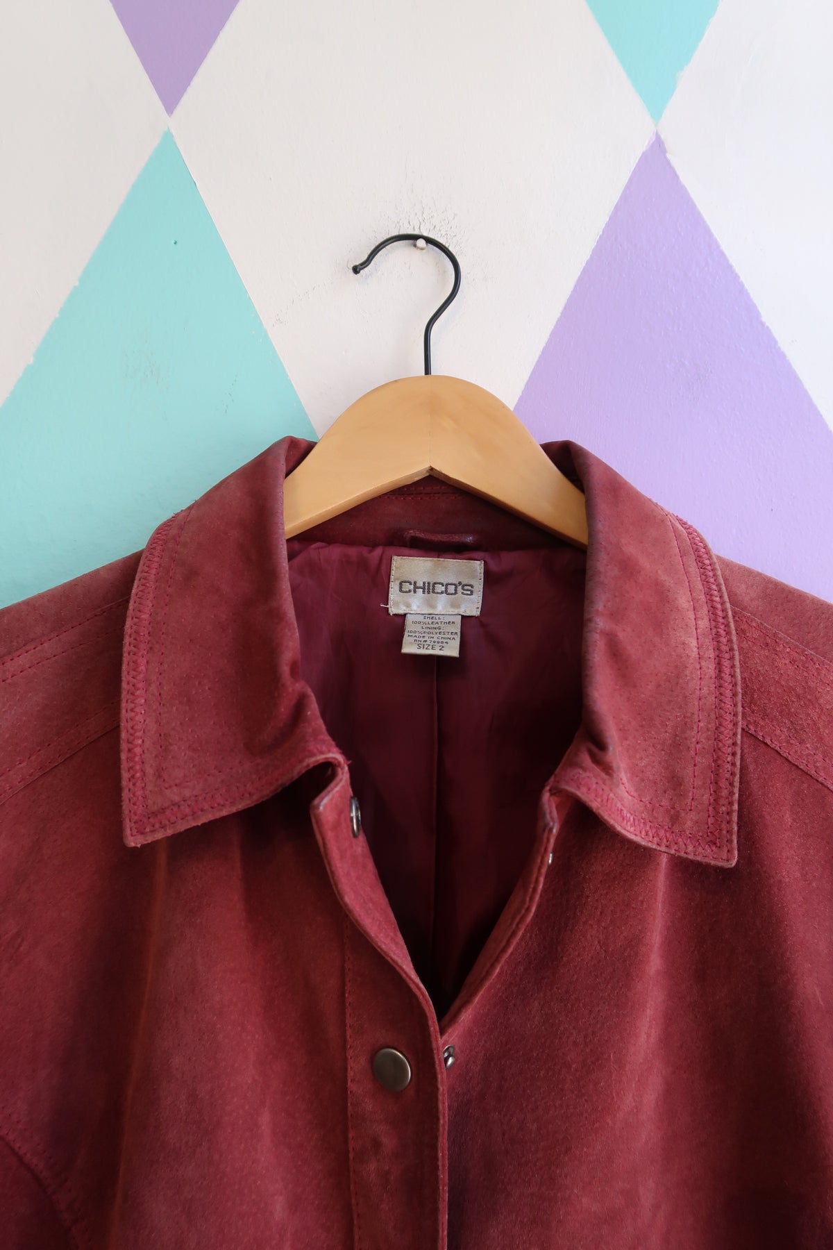 Vintage Suede Button-Up Jacket in Deep Wine Red